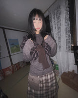 (2color) Knit Pocket Check Mini Skirt