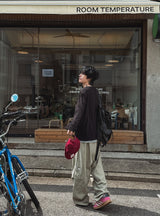トップツートーンレイヤードヘンリーネックロングスリーブTシャツ