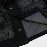 faux leather mix denim shirt_black