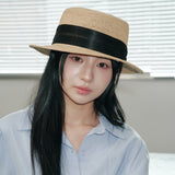Band Raffia Boater Hat