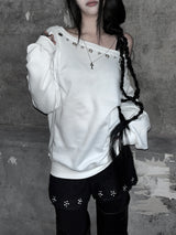 city eyelet off-shoulder mtm (fleece-lined / 4color)