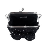 [Dark mini.ver] ミディアムリボンポルカドットフレームバッグ (handmade bag)