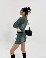 Beto Washing Cut Crop Denim Set Jacket