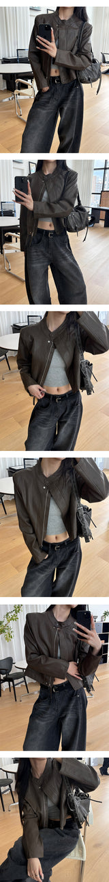 Crop leather blouson jacket(3color)