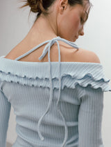 FRILL OFF SHOULDER T-SHIRT / SKYBLUE