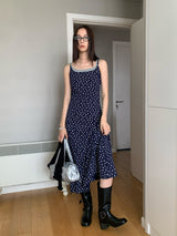 レイヤードネイビーフローラルスリーブレスロングドレス