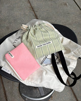 Pattern string pouch - mint stripe , S size