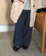 キカムストライプバンディングワイドブラッシュドパンツ