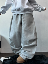 FLEECE❤RIVET TWO PIMTUCK LONG PANTS 🖤🤍🩶3COLOR