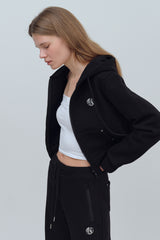 EARTHYUSE HOODIE ZIP-UP TOP - BLACK