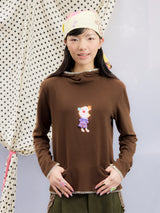 UnsocialNight春夏新作オリジナルデザインかわいいプリント二色フード付きTシャツ