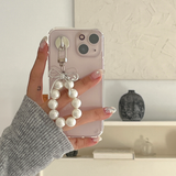 [handmade] silver ribbon pearl keyring (white)