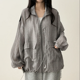 Shelly Gauze Two-Line High-Neck Zip-Up Jumper
