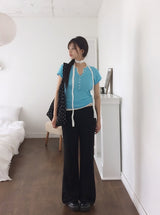 エヴィン ボタン Vネック ニット ショートスリーブ Tシャツ