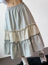 Andy Plaid Tiered Layered Maxi Skirt 2color