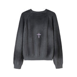 SPRAY-DYED DISTRESSED BEADED PIPE EMBROIDERY クロステンセルベルベットニットセーター