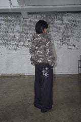 Waffle Ghost Camo Star Zip-Up Hoodie Beige