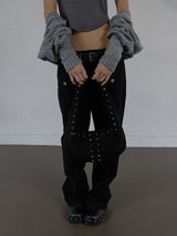 SUEDE STUDDED SHOULDER BAG / BLACK