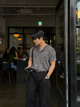 ソフトベロアヘンリーネック半袖Tシャツ