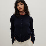 Round Neck Sweater Cardigan Navy