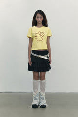 WITTY BUNNY CROP MODAL T-SHIRT [LIGHT YELLOW]
