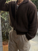 Fold crop knit zip up