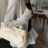 [Kyoto Look🌳✨/Airport Bag] ファンシーフェイクレザーベルトスクエアショルダーバッグ トートバッグ トラベルバッグ 4色 [Ivory only]