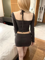1203. Line ribbon strap knit T (3color)