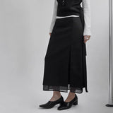[Aent] H-Line Double-Layer Long Skirt - 3 Colors