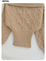 Fair Isle Off-Shoulder Twisted Knitwear