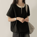 Os snap color matching sweatshirt short-sleeved T-shirt