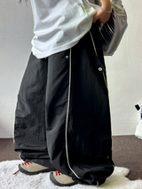 PIPING NYLON BALLOON WIDE LONG PANTS 🫐💙🖤🩶3COLOR