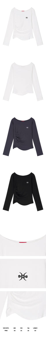 Shirred Slit Embroidered Long Sleeve (26FTP-LSTS08)
