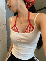 チェックビキニレイヤータンクトップ
