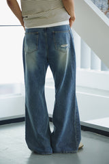 Tin washed damage flare denim pants(Blue)