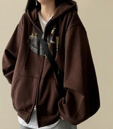 Camo Lettering Two Way Hooded Zip-Up 