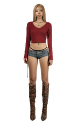 POP Long Sleeve Vneck Cropped Top