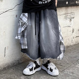 wrap check denim bermuda