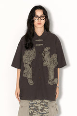 New Chinese-style applique embroidered button-down loose short-sleeved shirt