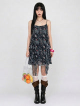 GHOST BLOOM FLOWER CHIFFON FRILL DRESS