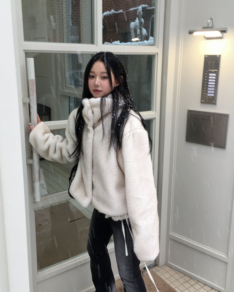High neck fur crop jacket
