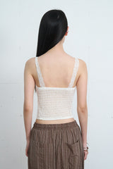 Lace-Trimmed Shirred Smocked Bra Top (White)