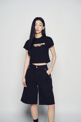 25SS フレームロゴショートクロップスリーブTシャツ ブラック