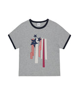 フラッグアップリケリンガークロップTシャツ