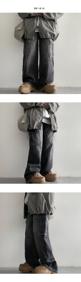 ボック ウエストバンド デニムワイドカーゴパンツ