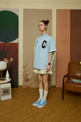 ネイビーCパッチライトブルーデニムショートスリーブシャツ [Unisex]