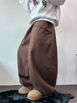 PEACH FLEECE🍑AMERICAN BIG OVER COTTON BALLOON PANTS 🤎💜🖤3COLOR