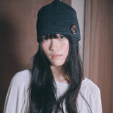 knit button beanie charcoal