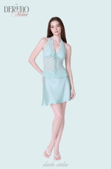 milk mint halter blouse silk skirt two-piece (SKIRT)