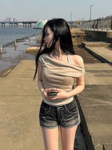 Soft Fit Layered Off-Shoulder Sleeveless